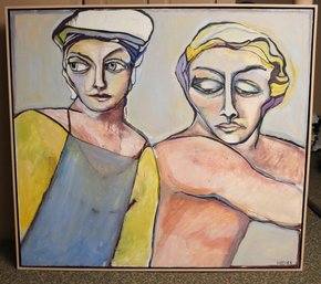 Large Abstract Portrait Painting Signed By The Artist Weiss Measuring Approximately 62 X 56 Inches