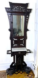 Carved Victorian Coat Rack/umbrella Holder With Marble Top And Inserts.