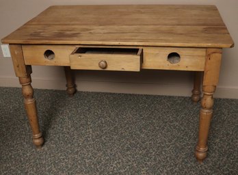 Vintage Rustic Pine Wood Plank Style Desk, Missing The Rolling Pins On The Front