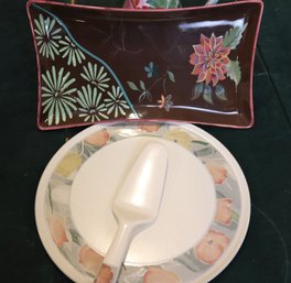 Includes Mikasa Intaglio Cezanne Cake Plate And Serving Knife And Tracy Porter Hand Painted Vivre Tray