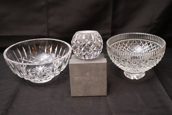 Waterford Crystal Bowls And A Candle Holder