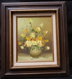 Vintage Floral Still Life Painting In Frame Measuring Approximately 14.5 W.  16.5 Tall In The Frame.