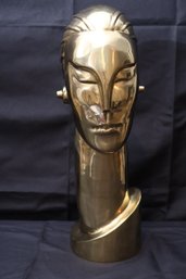 Vintage Art Deco Handmade Brass Sculpture/Bust By Balos Design Standing 16 Inches Tall