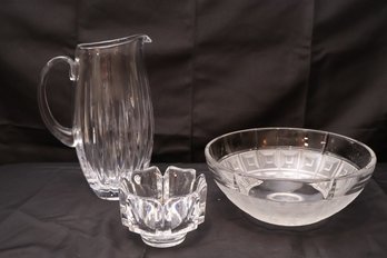 Includes A Miller Rogaska Glass Crystal Pitcher, Larger Rosenthal Bowl And Smaller Orrefors Bowl