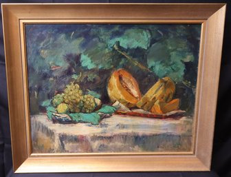 Signed Still Life Painting Of Centerpiece Fruit 26' T X 32' W