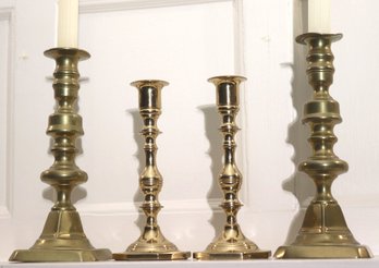 2 Pairs Of Brass Of Brass Candlesticks