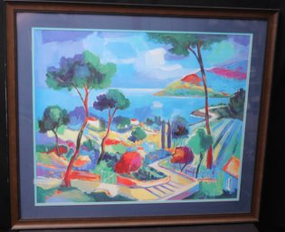 Signed Lescalier A Theoule Painting By Jean-Claude Picot Of The Mediterranean Coast In Frame.