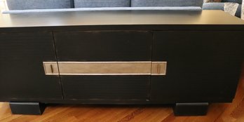 Mid-Century Modern Style Low-profile Buffet Cabinet In Dark Wood