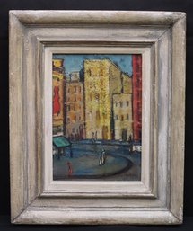 Mid-Century Impressionistic Cityscape Oil On Board Painting Signed By The Artist Frank Kleinholz