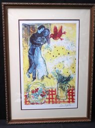 Mark Chagalls Limited Print Titled  Les Amoureux, Aka Lovers And Daisies