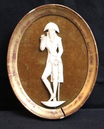 Vintage/antique Carved Bone Bas-relief Portrait Of A Sophisticated Gentleman With A Velvet Backdrop - France