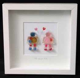 Robot Figures In Shadowbox Titled Mr. & Mrs. By Button Studios.