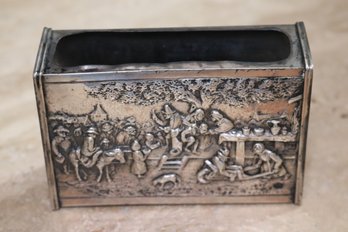 Large Ornate Stamped Sterling Silver Matchbox Cover With Medieval Town Scene