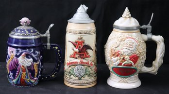 Vintage Set Of 3 Steins With Lids