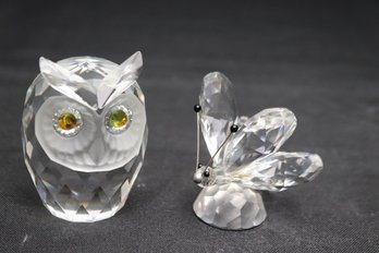 Swarovski Crystal Owl And Butterfly Figurines