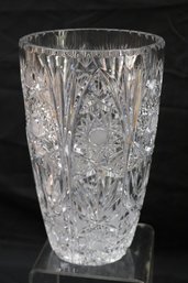 Spectacular Elegant Vintage Cut Crystal Vase With Overall Floral Design