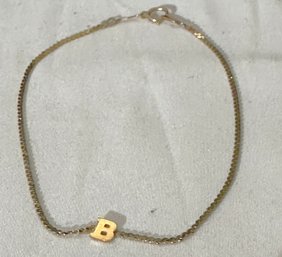 14K YG 9.25 Inch Fine S-Link Ankle Bracelet-initial B