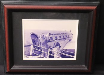 Framed Black & White Photo Of Babe Ruth & Wife Boarding American Airlines Plane