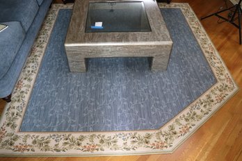 Custom Made Area Rug Perfect For Fireplace Corner With Blue Vine Background And Floral Border.