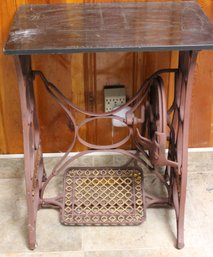 Antique New Home Table Base With Vintage Isiah Jefferson Slate Tabletop.
