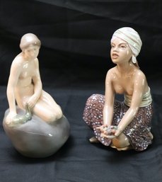 Two Porcelain Figurines With Dahl Jensen Denmark Orientalist Figurine And  Royal Copenhagen Mermaid