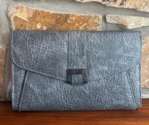 URBAN EXPRESSIONS VEGAN GREY LEATHER CLUTCH - HANDBAG - PURSE  WITH EMBOSSED DETAILS: LIKE NEW