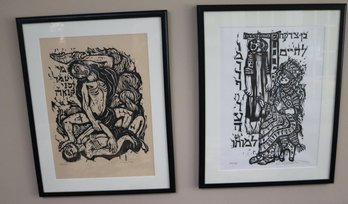 Two Nikos Stavroulakis Proverbs Signed &amp Numbered Limited-edition Woodcut Prints.