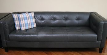 Contemporary Dark Grey Leather - Look Tufted Style Sofa.
