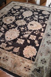 Handmade Wool Area Rug With Black Background, Tan Border &amp Large Medallions