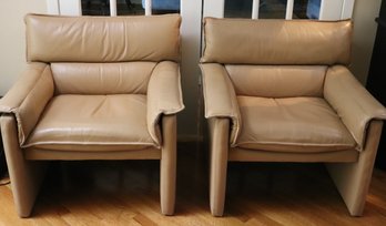 Pair Of Leather Designers Furniture Center International Milo Baughman Style Leather Armchairs