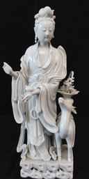 Antique Chinese Dehua Porcelain Immortal Magu With A Deer Figurine