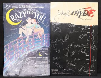 Vintage Crazy For You And Jekyll & Hyde Broadway Musical Posters Featuring Signatures From Cast Members