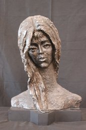 Lilly Shore 1960 Bust Of A Woman Sculpture On Wooden Plinth