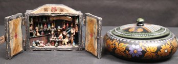 Sophisticated Andean Folk Art Wooden Box Diorama By Nicario Jimenez And Hand Painted Lidded Trinket Box