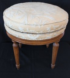 Vintage French Louis XVI Style Custom Upholstery Round Ottoman/Footstool
