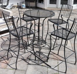 Quality Woodard Wrought Aluminum Outdoor Pub Style High Top Table With 4 Stools