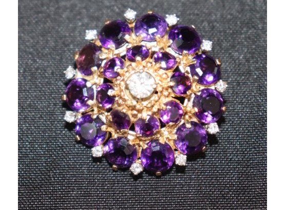 14K YG Amethyst & Diamond Pendant/ Pin.... ABSOLUTELY FABULOUS!!!