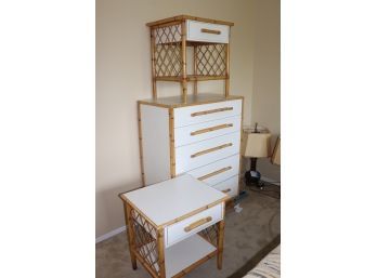Vintage 1970s Formica & Bamboo Dresser & Nightstands