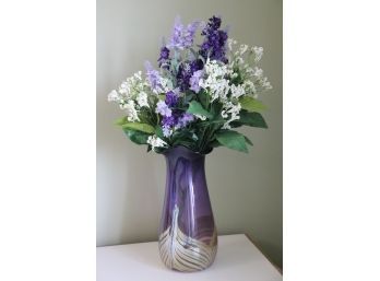 Art Glass Vase With Pulled Feather Design & Wavy Rim