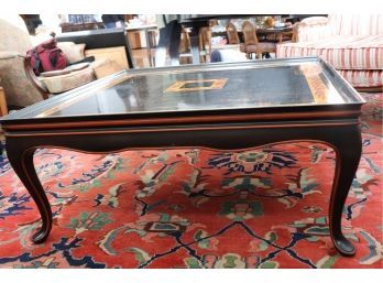 Lacquered Hand Stenciled Coffee Table With Asian Style Touches