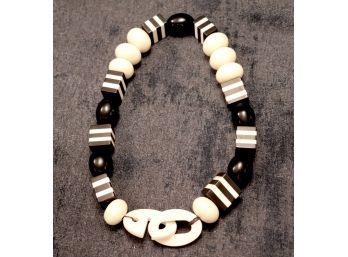 Vintage Funky Large Black & White Bead Necklace Signed Van Muslin