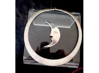 Sterling Silver Flexible Style Choker & Half Moon Pin Stamped Mexico