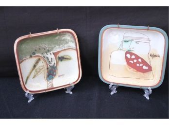 Two Susana Espinosa Ceramic Pottery Decorative Wall Plates
