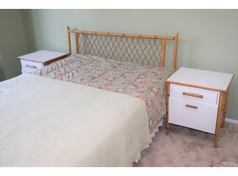 Bamboo Queen Size Headboard, Pair Nightstands & Bedding