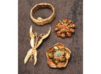 Lot Of 3 Vintage Costume Pins, & Crawford Ladies Watch