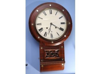 Antique Wall Clock With Mother Of Pearl Accents Along The Edges