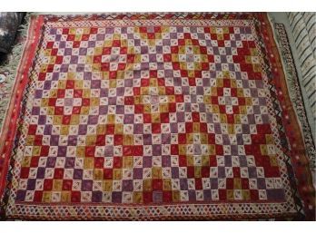 Vintage Hand-Woven Kilim Rug With Quilt Patchwork Like Squares In The Designs.  Amazing Detail Throughout