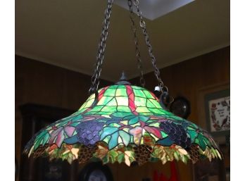 Vintage Slag Glass Chandelier Fixture With Grape Leaf Design, Needs Repair