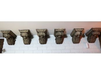 Set Of 6 Vintage Carved Decorative  Wood Wall Sconces