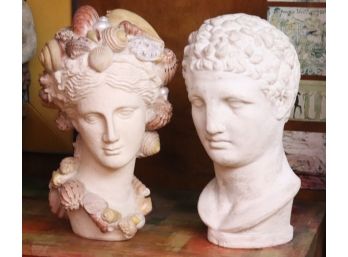 Plaster Seashell Design Female Bust Sculpture With Male Bust Sculpture With Plaster Finish